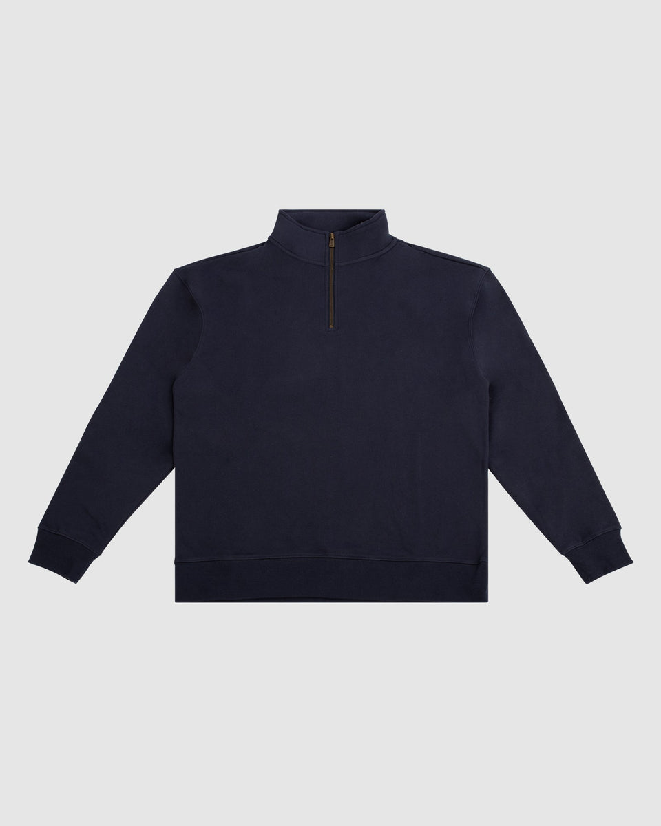 Ribbed Knit Quarter-Zip Cropped Jumper in Classic Navy main image 1